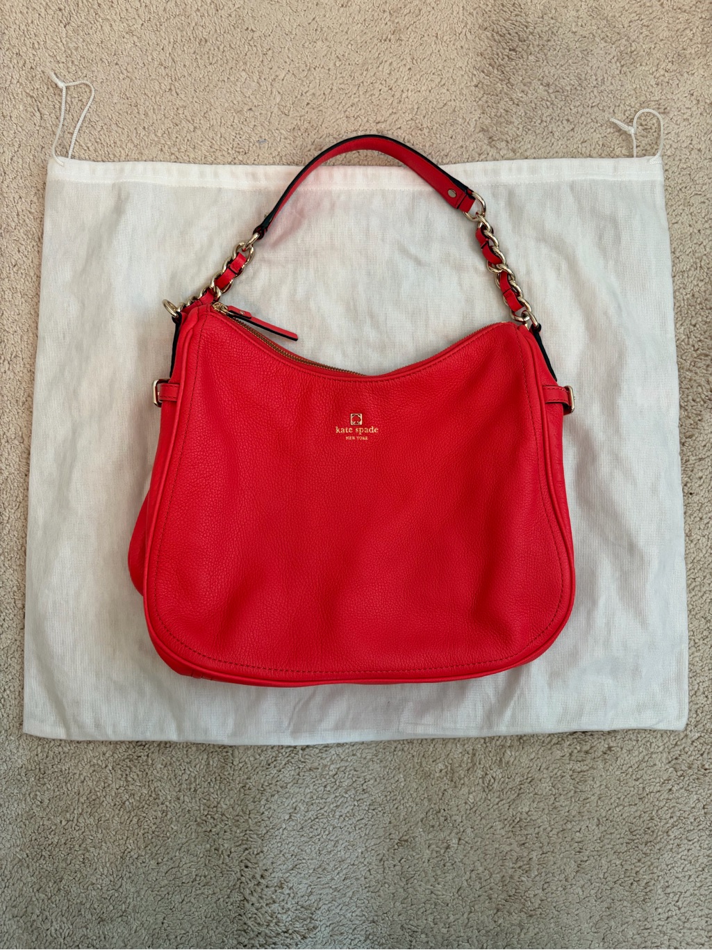 Kate Spade Pine Street Finley Hobo Bag Pebbled Leather Geranium Red Dust Bag Euc